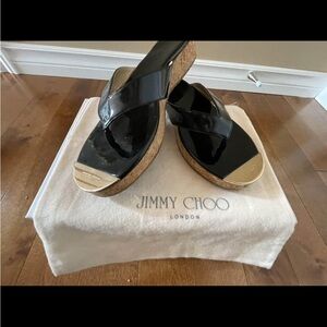 Jimmy Choo Black Wedges with Gold Details